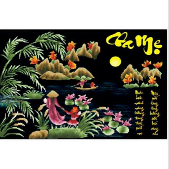 Tranh thêu chữ thập CHA MẸ chưa thêu