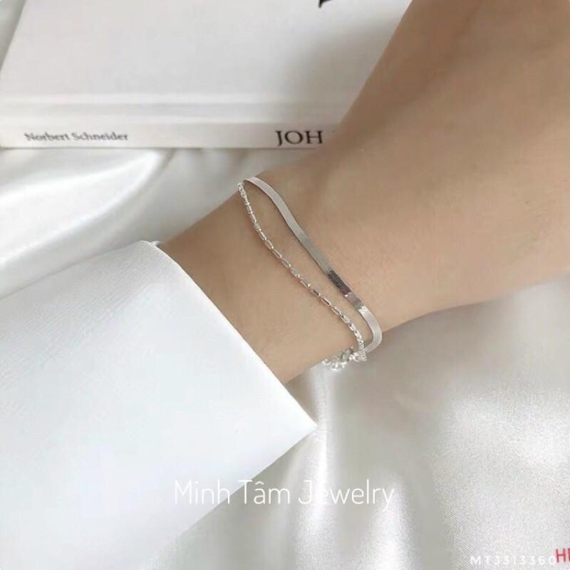 Lắc tay bạc 925 dây đôi hạt gạo, Lắc tay dây kép bạc 925 cao cấp-Minh Tâm Jewelry