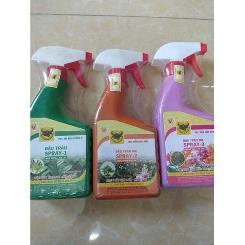 Combo 3 loại đầu trâu spray 1 nảy chồi ra lá, spray 2 kích thích ra hoa, spray 3 dưỡng hoa lâu tàn - 500 ml