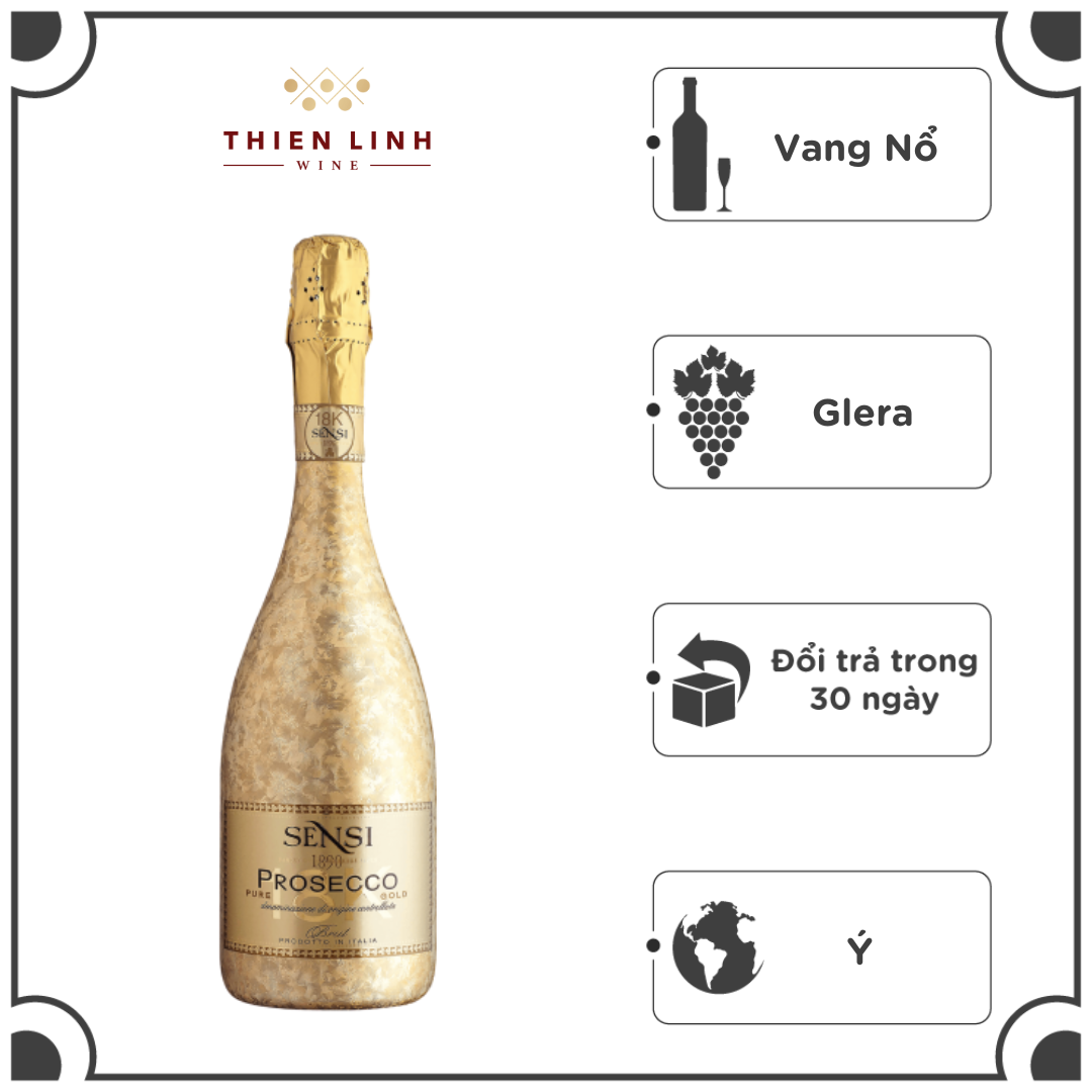 Rượu Vang Nổ Ý Sensi 18K Prosecco White Sparkling Wine