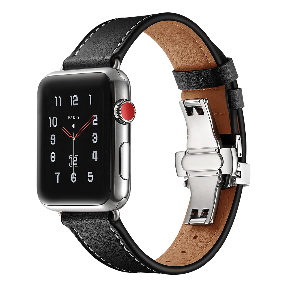 Dây Da Khóa Bướm cho Apple Watch Series 4/5/6/7/8/9/10/11/SE2,3 & Apple Watch Ultra 1/2/3 Size 40/41/42mm & 44/45/46/49mm - Hàng Chính Hãng