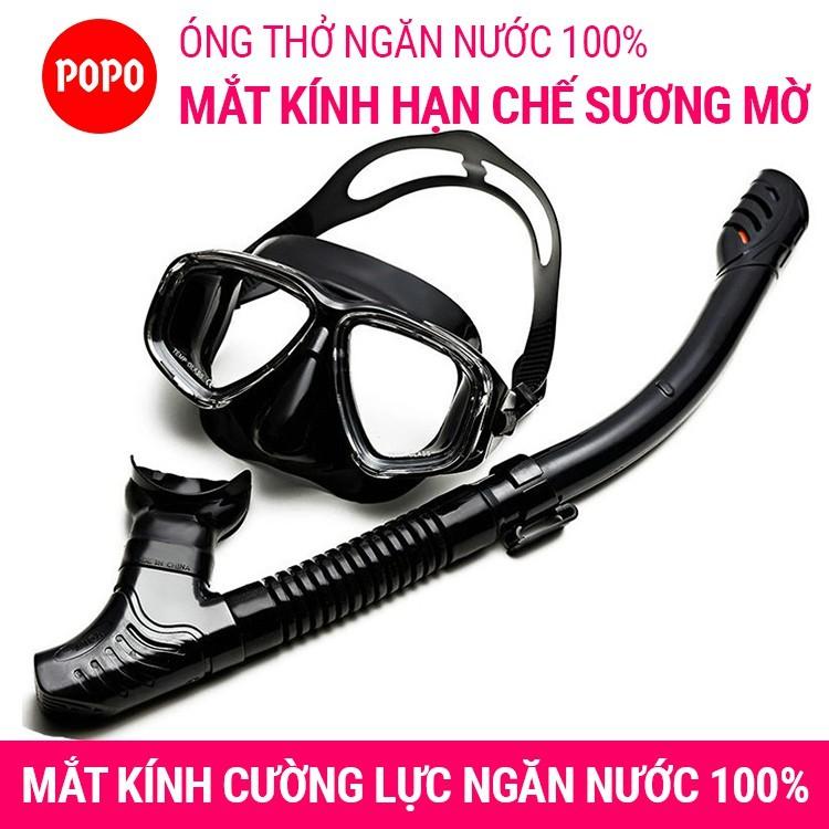 Kính lặn biển ống thở POPO với 2 van ngăn nước 100%, mặt nạ lặn với mắt kính cường lực