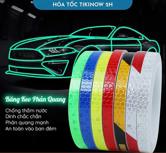 Băng Keo Phản Quang Dán Nhà Cửa, Trang Trí Oto, Xe Máy, Xe Đạp MÀU VÀNG 1cm x 8m