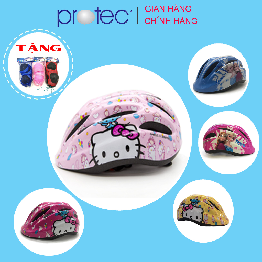 Nón Bảo Hiểm Xe Đạp Trẻ Em Protec Smile Cho Bé Gái, Họa Tiết Đáng Yêu, Năng Động, Có Đèn Hậu An Toàn - Hàng Chính Hãng - Hello Kitty Hồng Nhạt - Size S