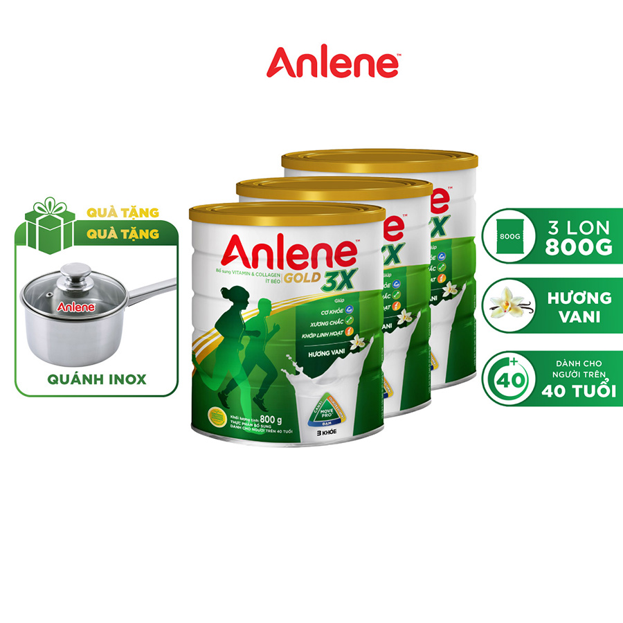 Combo 03 Sữa Bột Anlene Gold 3X Hương Vanilla - Tặng quánh inox