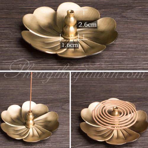 Khay dĩa HỨNG cắm nhang cây, nhang vòng HOA ĐỒNG 9.5cm - Tặng Đế Cắm Nhang Đồng Nhỏ
