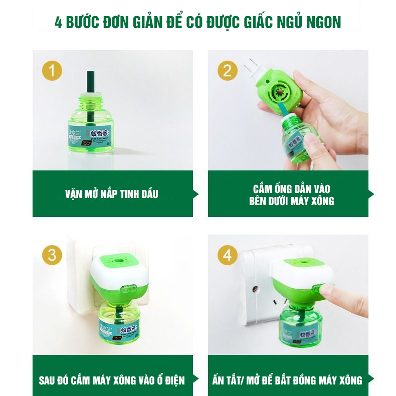 Combo Máy Tinh Dầu Đuổi Muỗi Kèm Lọ Tinh Dầu Không Mùi