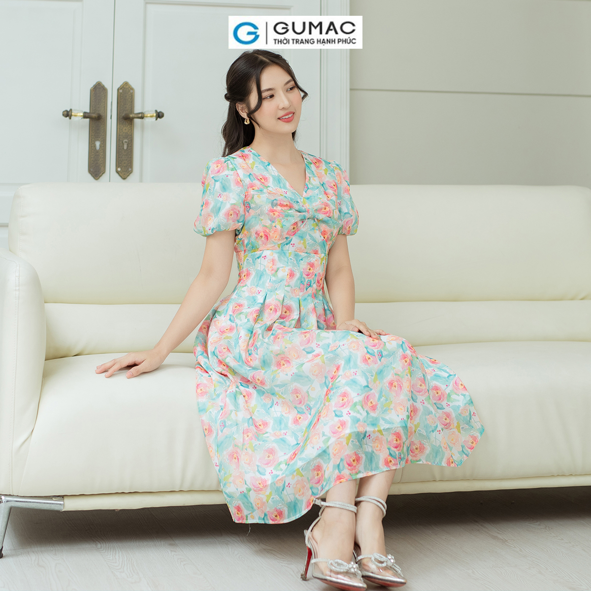 Đầm A chiết ly eo GUMAC DD08059