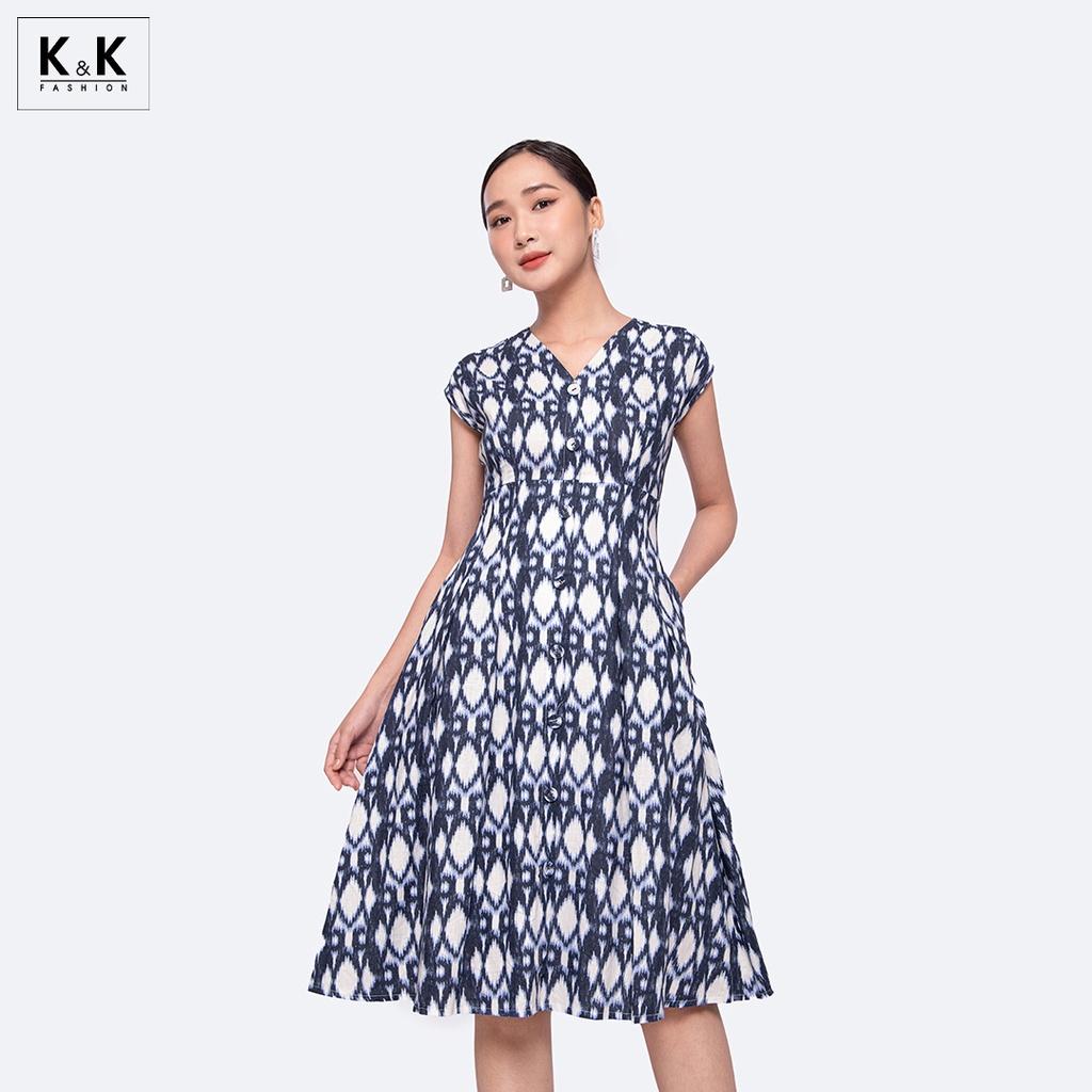 Đầm Xòe Công Sở Sát Nách Cổ V K&amp;K Fashion KK118-30 Chất Liệu Linen