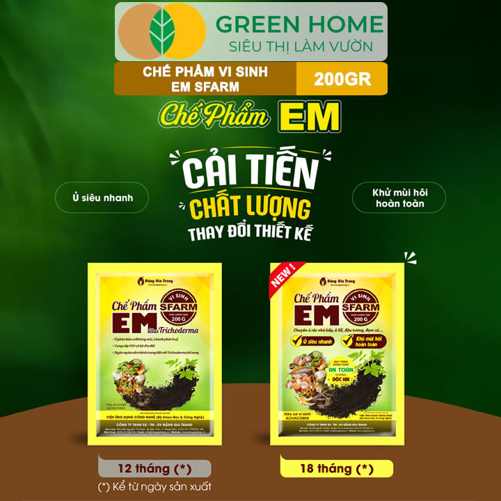 Chế Phẩm Vi Sinh EM Sfarm GreenHome, 200g, Ủ Phân Hữu Cơ Nhanh, Khử Mùi, Cải Tạo Đất Hiệu Quả