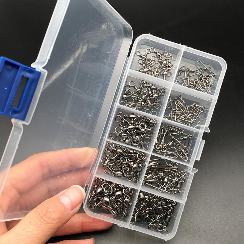100Pcs Fishing Rolling Swivels w/ Coast Lock Snaps & 3 Way Barrel Swivels S