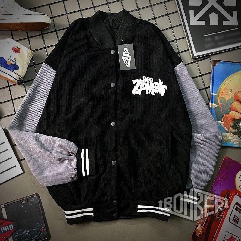 Áo Jacket Bombers ZOMBIF/ Áo Bomber Nhung gân mịn đẹp Zombies rất cá tính - Form rộng Unisex Nam Nữ Couple