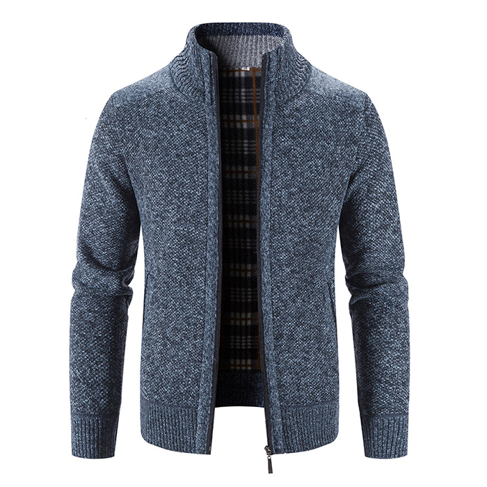 Áo khoác cardigan len nam cổ trụ 2 lớp lót dạ ấm áp, thích hợp mùa đông