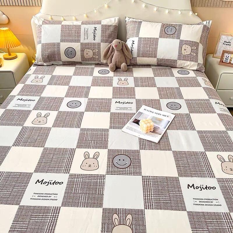 Set Chăn Ga Gối Cotton Organic 100%cotton Hàng Nhập Khẩu Cao Cấp 4 Món Thỏ Nâu