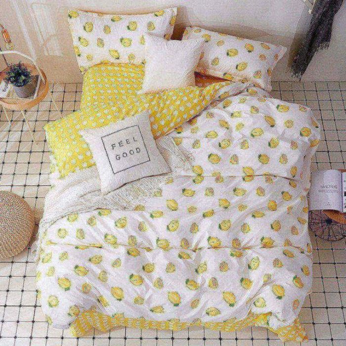 Bộ chăn ga gối Cotton cao cấp hình dứa vàng