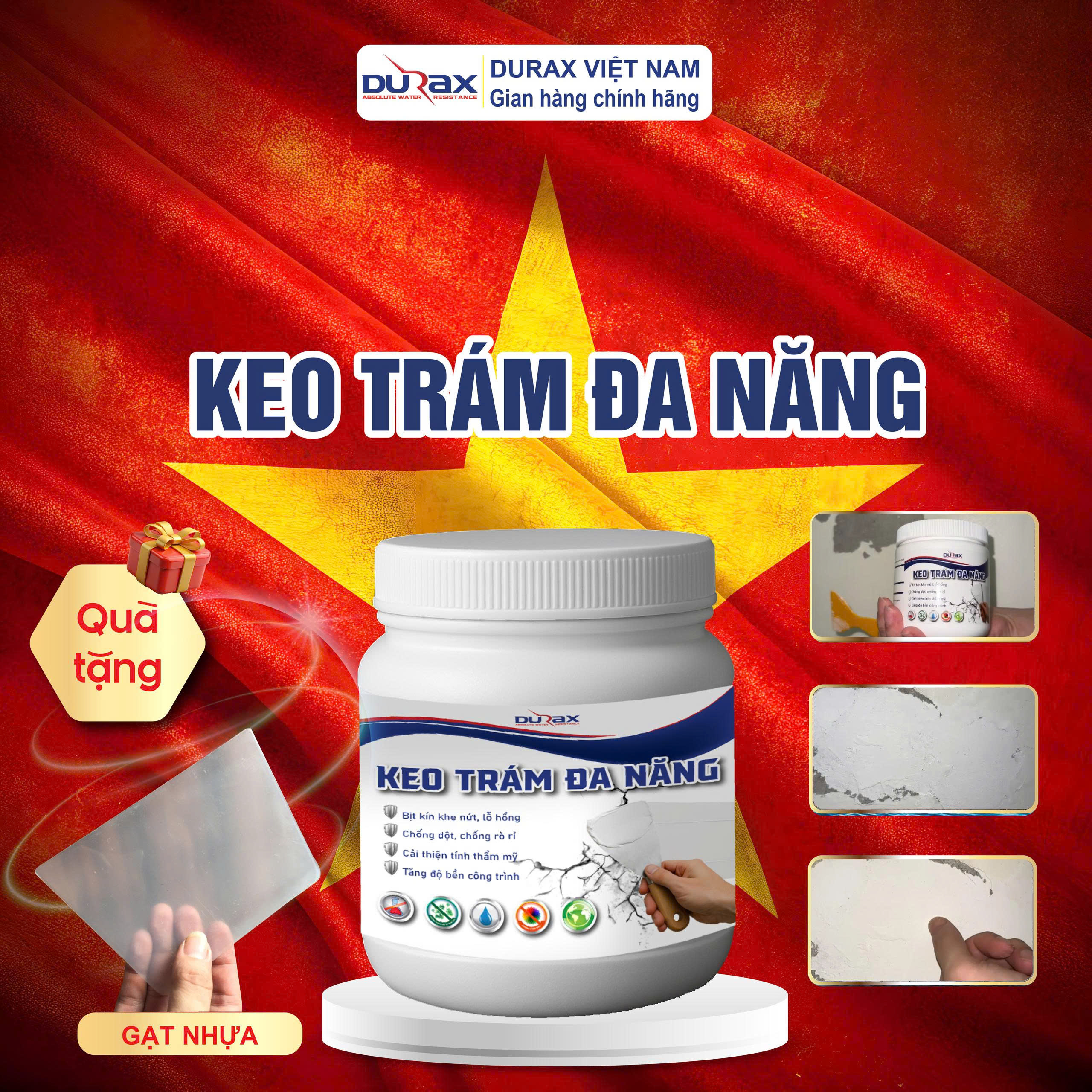 Keo Vá Tường DURA- Trám Trét Vết Nứt Khe Hở Tường - Chống Mốc Ẩm Làm Sạch Tường