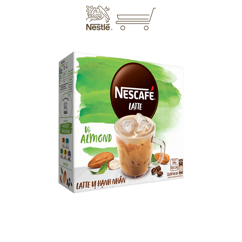 [Tặng ly 2 lớp tiện lợi] Combo 3 hộp cà phê hòa tan Nescafé Latte sữa hạt vị hạnh nhân (Hộp 10 gói x 24g)