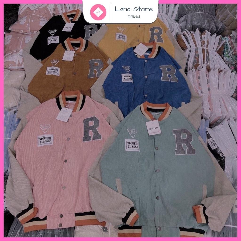 Áo Bomber Nhung Tăm Thêu Logo R Form Unisex Nam Nữ