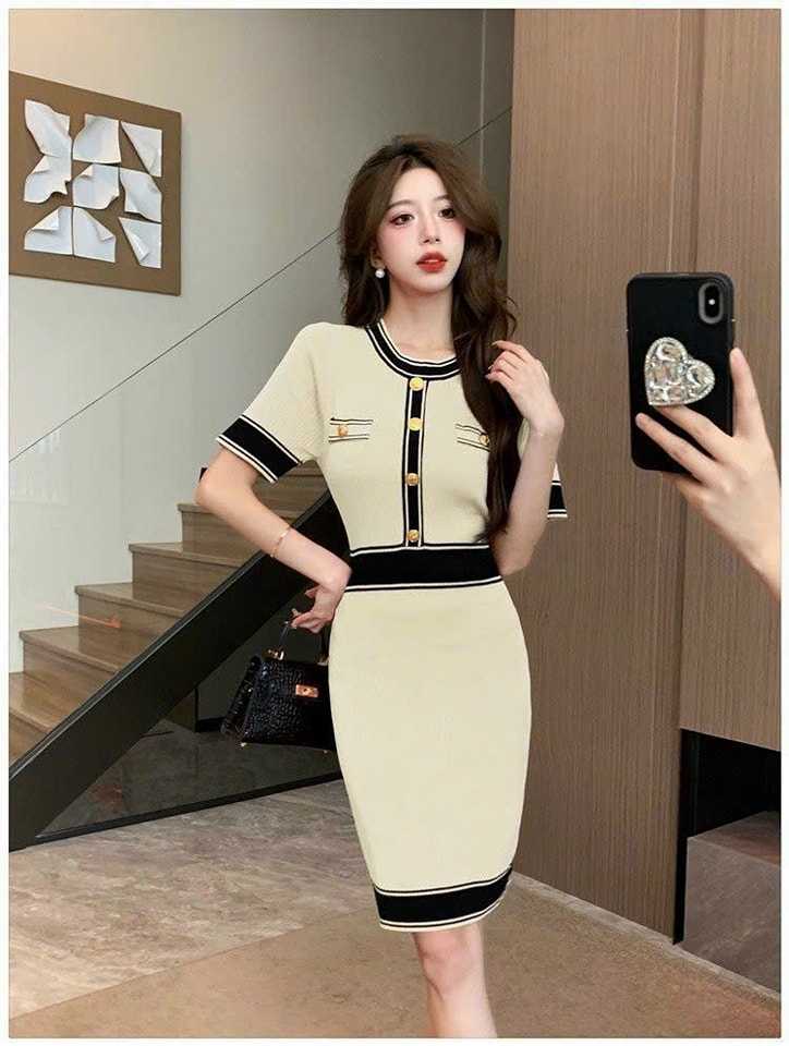Đầm len body phối viền màu cao cấp