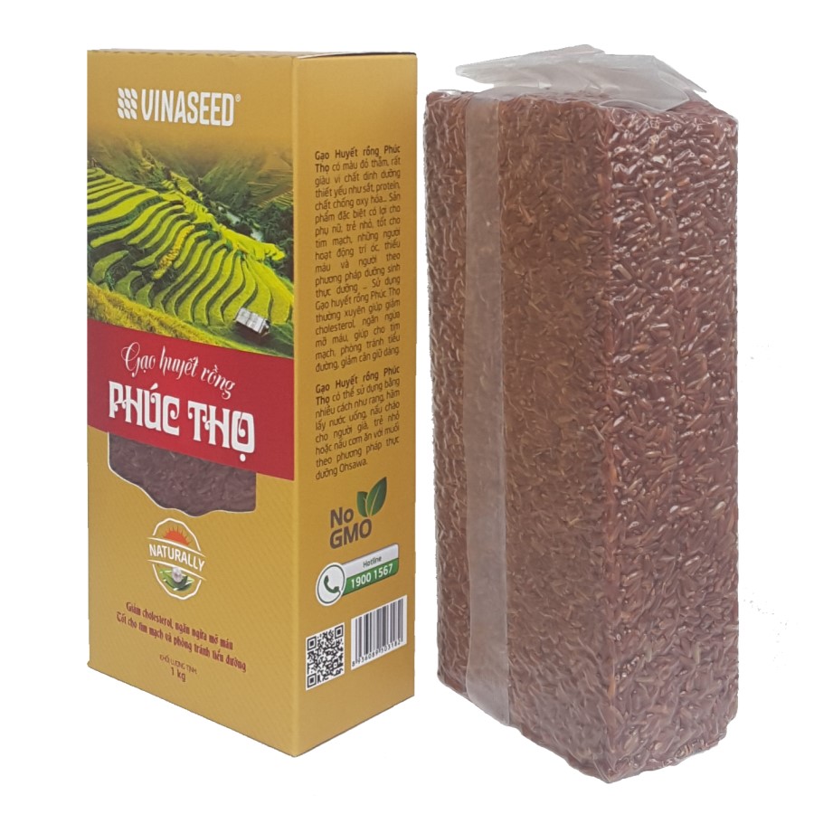 Gạo huyết rồng Phúc Thọ 1kg gạo lứt đỏ chính hãng Vinaseed gạo tươi sạch nấu ăn kiêng thực dưỡng trà gạo rang - Vườn Đặc Sản