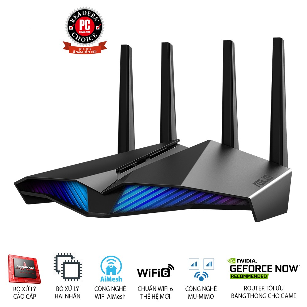 Router Wifi ASUS AURA RGB RT-AX82U Hai Băng Tần, Chuẩn AX5400 (Chuyên Cho Game Di Động)- Hàng Chính Hãng