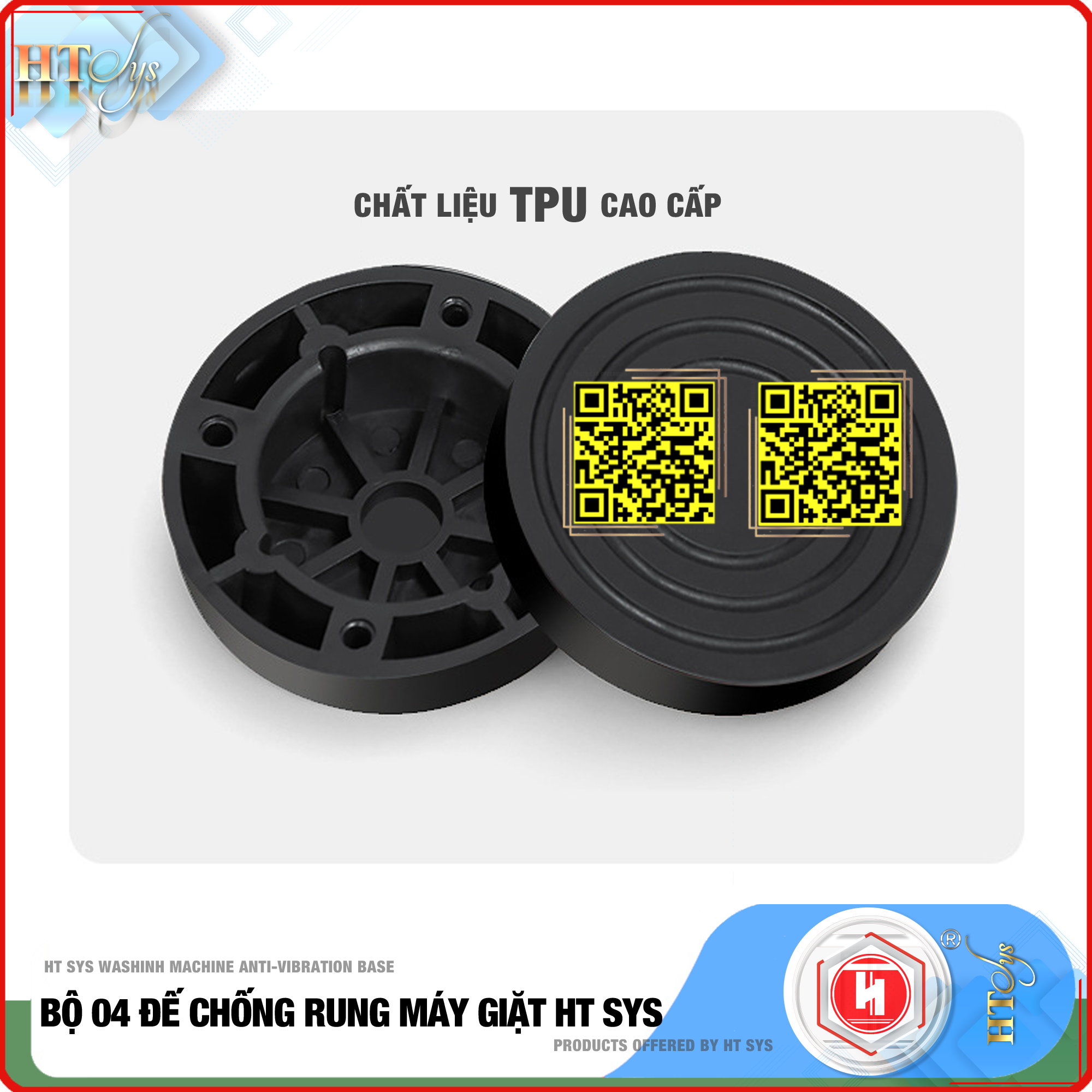 Bộ 04 chân đế cao su đa năng - HT SYS - Đế chống rung máy giặt - Đế chống ồn máy giặt, máy sấy,tủ lạnh, bàn ghế