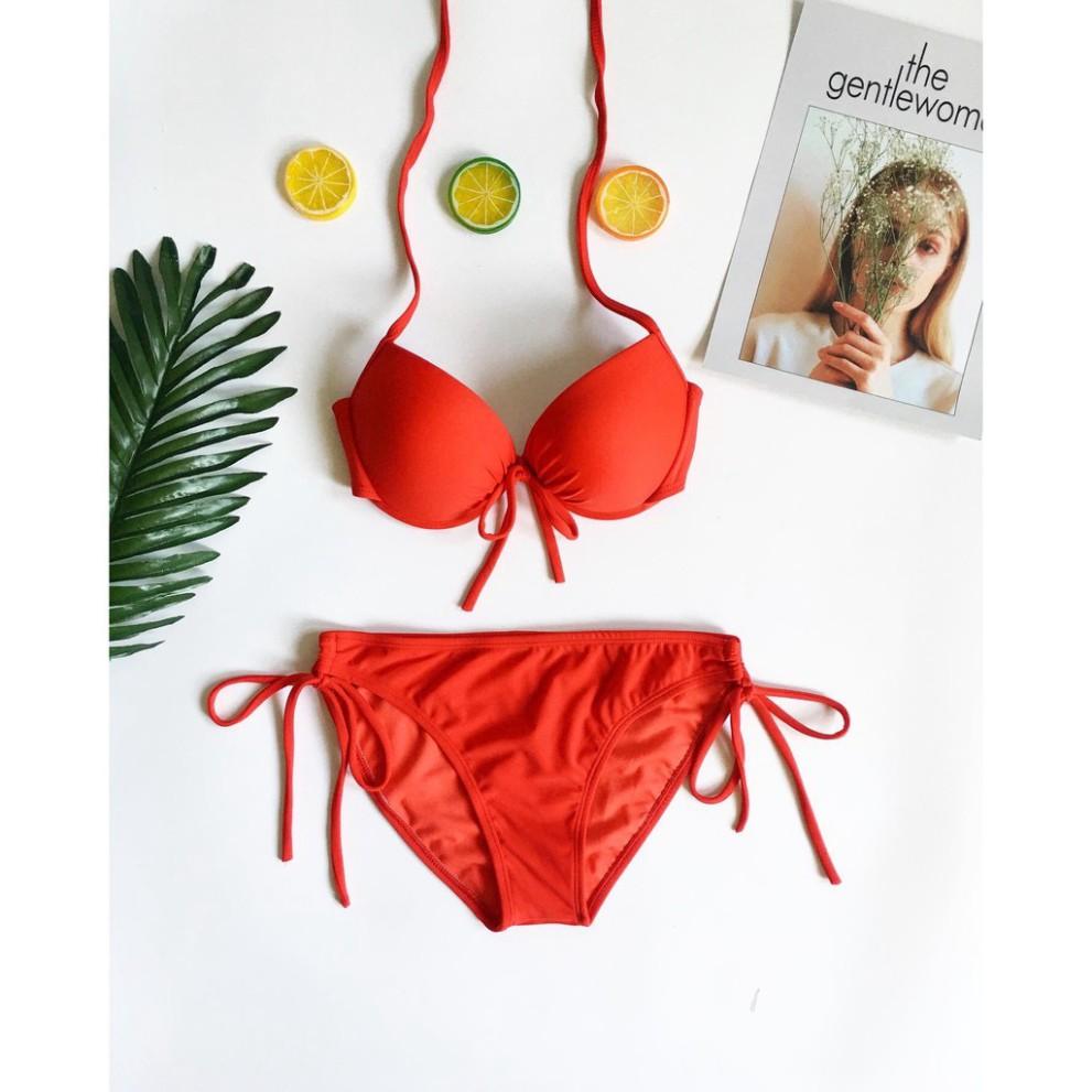 Bikini áo ngực quần chip cột nơ cam đất (9 màu)