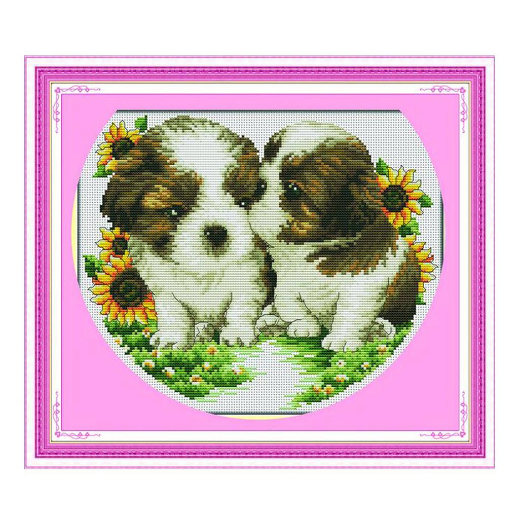 11CT Double Dogs Stamped Cross Stitch DIY Embroidery Kits for Beginners