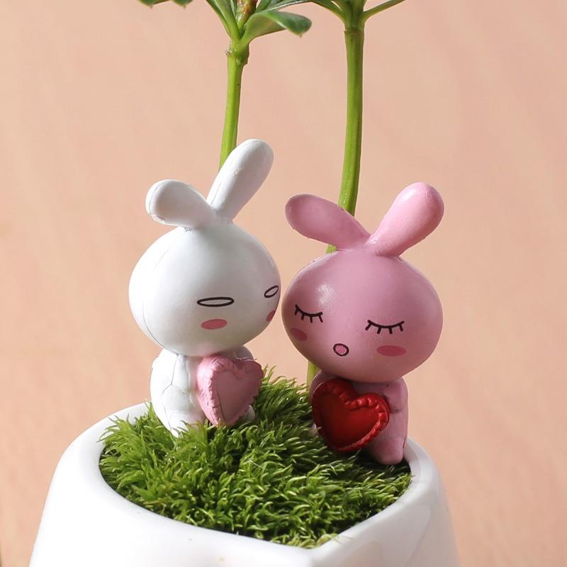 Tiểu cảnh mini ️ Thỏ trắng mini ôm trái tim trang trí tiểu cảnh, sen đá, sân vườn, terrarium
