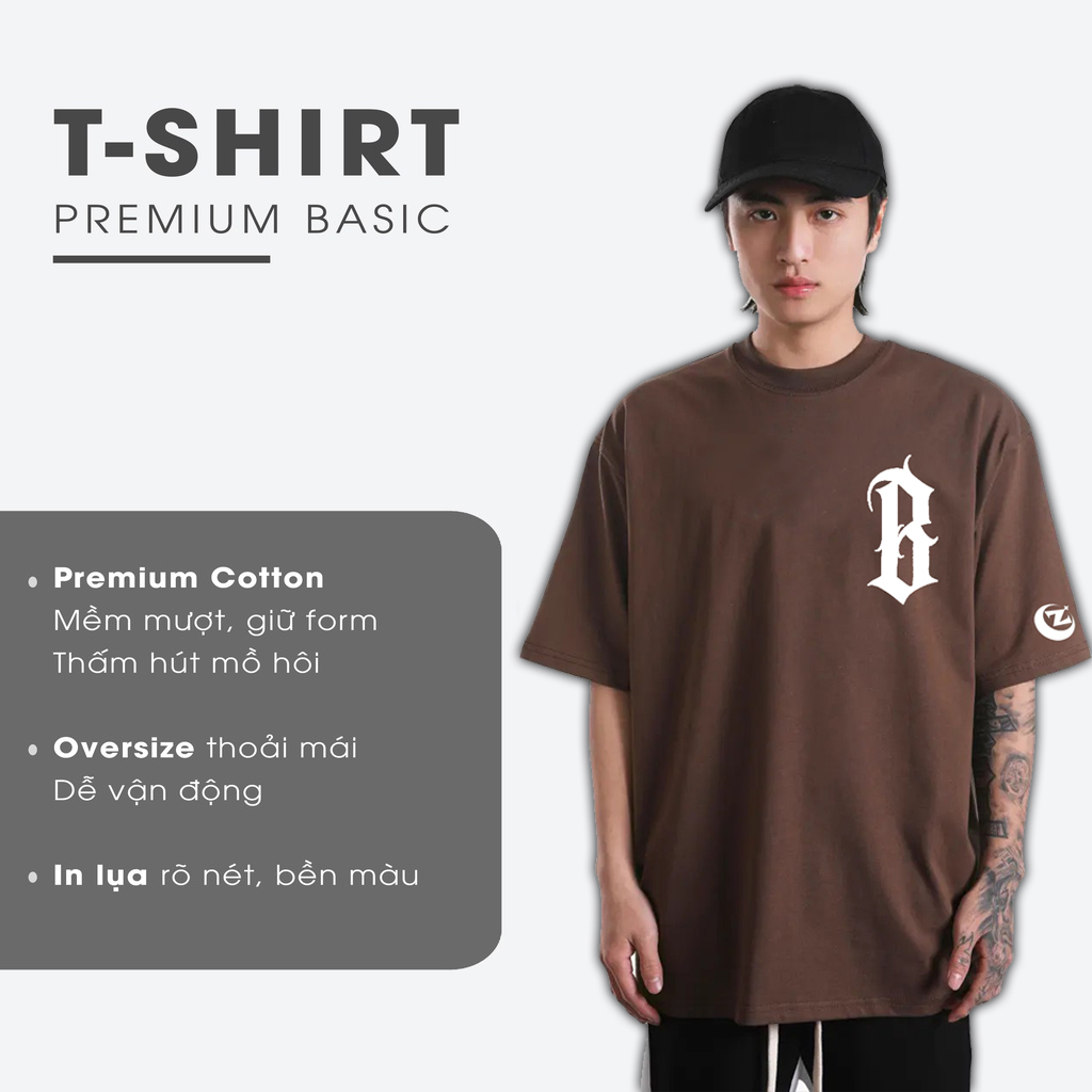 Áo phông local brand basic tay lỡ form rộng unisex OneZ logo F Premium 100% Cotton định lượng 250gsm