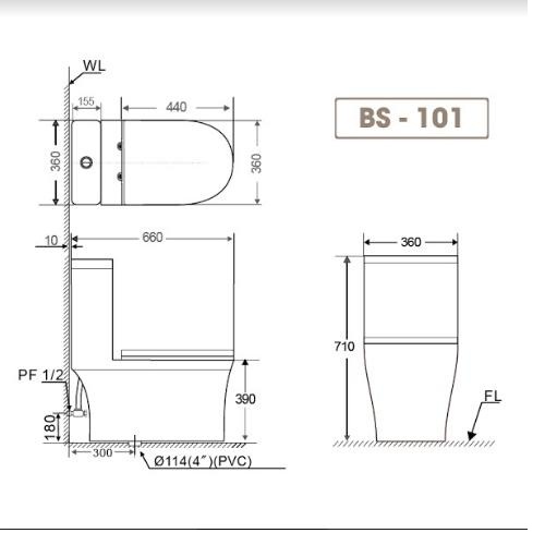 Bồn cầu Basics BS-102, 1 khối