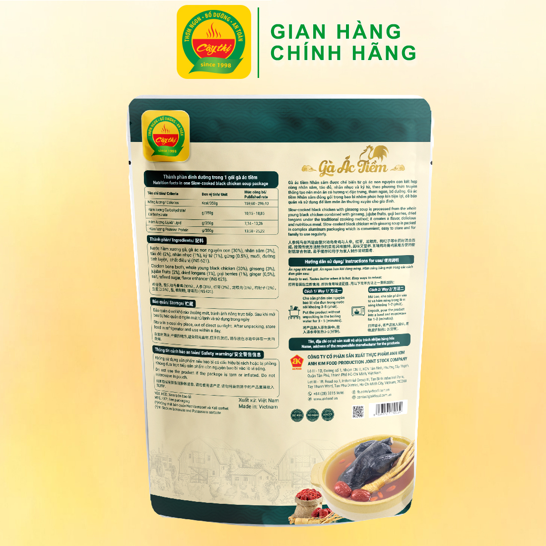 Gà Ác Tiềm Nhân Sâm Thương Hiệu Cây Thị