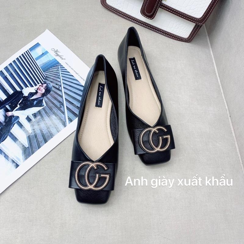 GB60 - Giày bệt mũi vuông da lì đế cao su dẻo nơ khoá vàng( ảnh thật, kèm video)