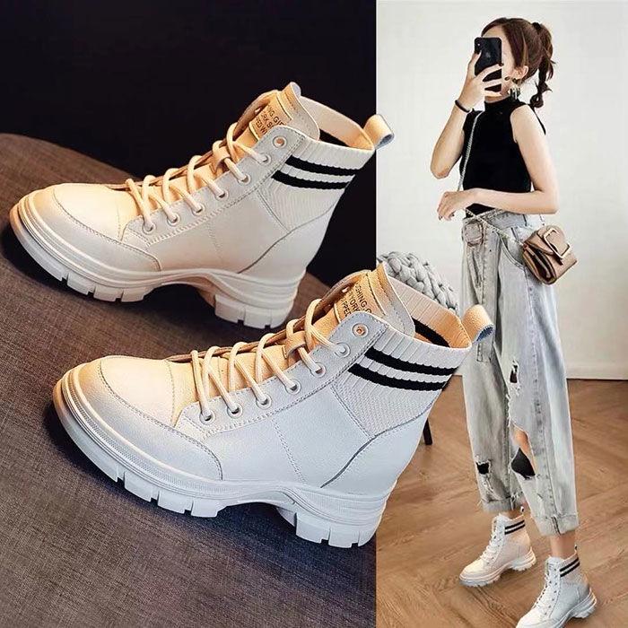 Giày bốt Martin cổ ngắn tăng chiều cao thời trang thu đông Anh Quốc mới 2021 cho nữ - Black -1