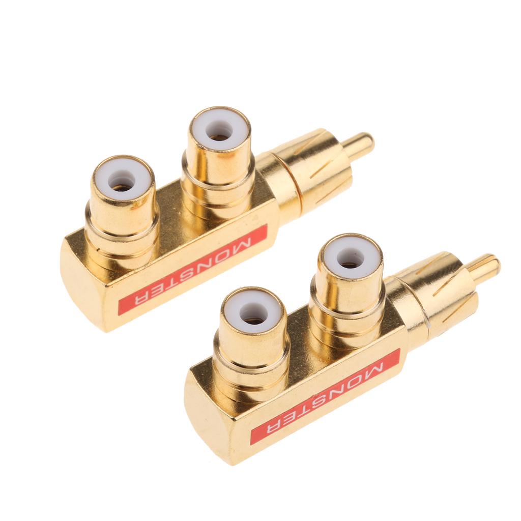 RCA Splitter RCA AV Audio F Splitter Plug 1 Male To 2 Female Gold Plated