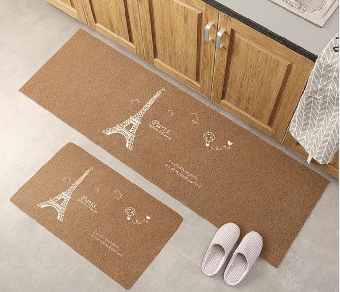 Bộ 2 thảm 2D nhà bếp đế cao su chống trượt 120x40 và 60x40 + kèm 2 khăn lau 30x30