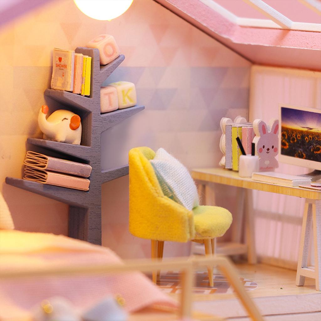 DIY Dollhouse Miniature Kit with Furniture Kits 3D Wooden Miniature House - 2 Stories Miniature Dolls House Cottage Building Model