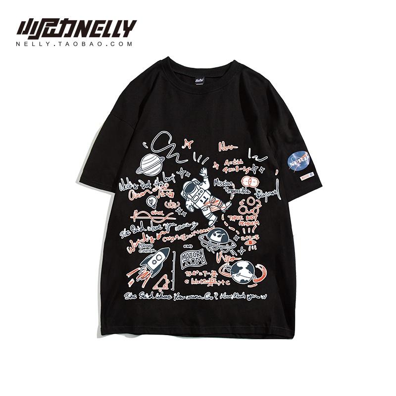 Áo Phông Ngắn Tay Phi Hành Gia Nelly Heybig Tay Lỡ 100% Cotton Tay Lỡ Tay Rộng Rãi Nam Nữ Phong Cách Hàn Quốc