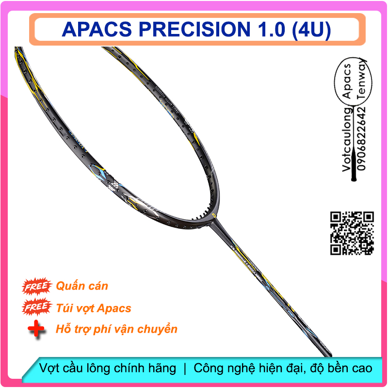 Vợt cầu lông Apacs Precision 1.0 - 4U | Vợt 4U thân dẻo, thiên công hơi nặng đầu, chịu lực đan lưới cao