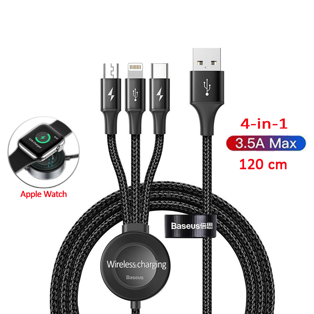 Cáp sạc 3 đầu tích hợp sạc không dây cho Apple Watch Baseus Star Ring Series 4 in 1 Wireless Charging Cable - Hàng chính hãng