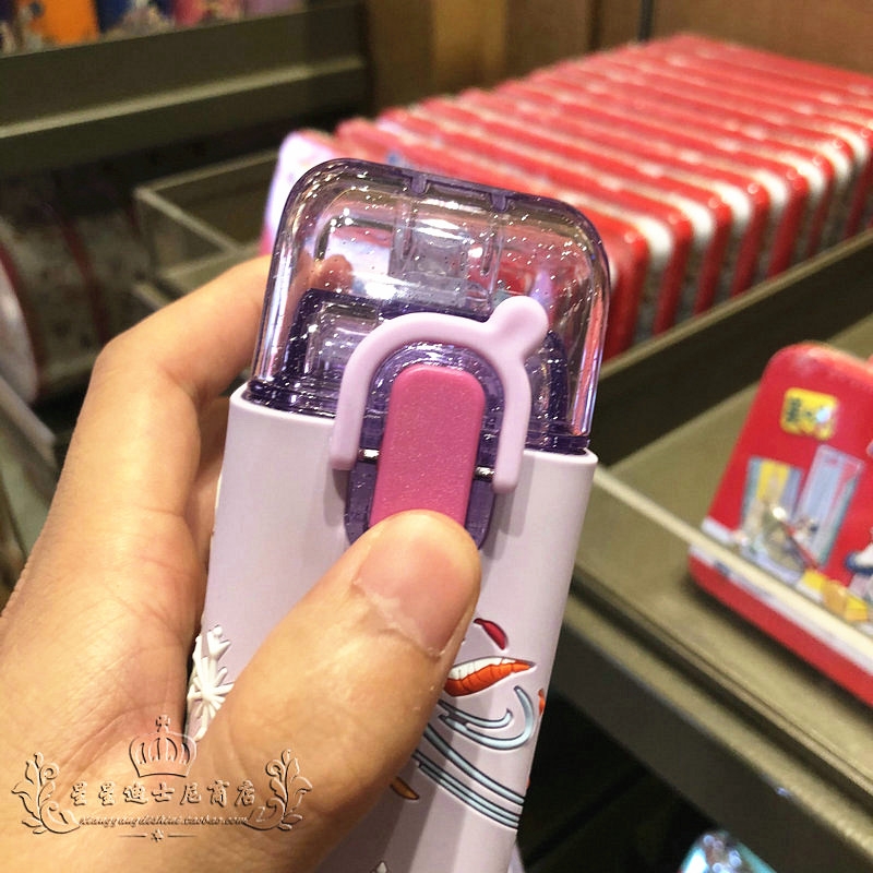 Bình nước ống hút nhựa tritan dáng chữ nhật Disney 3D Frozen tím 280ml cho trẻ em 4443