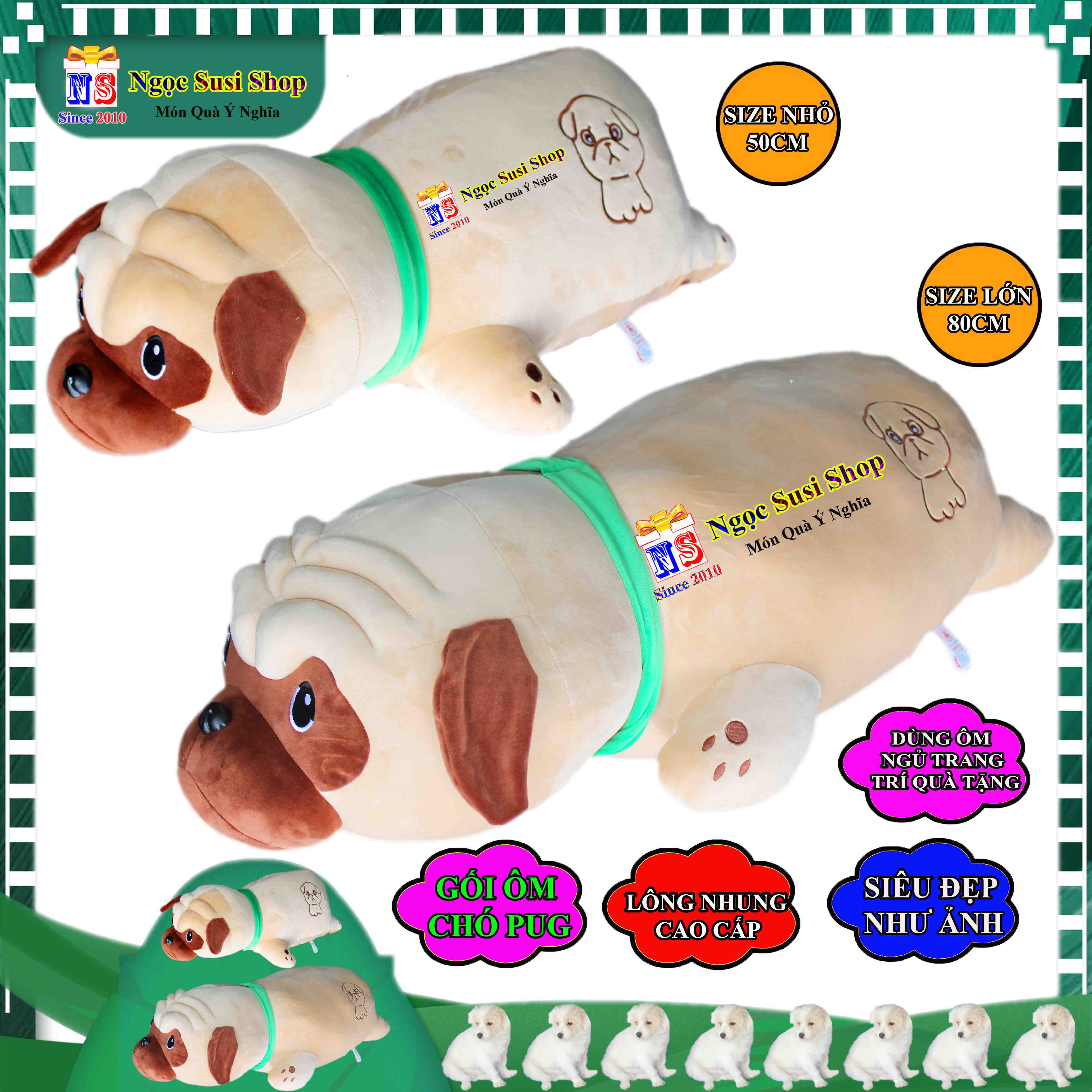 GỐI ÔM CON CHÓ PUG ÔM NGỦ LÀM QUÀ TẶNG TRANG TRÍ SIÊU ĐẸP - THÚ BÔNG HÌNH CHÓ PUG SIÊU CƯNG CAO CẤP RẤT CƯNG - NGỌC SUSI