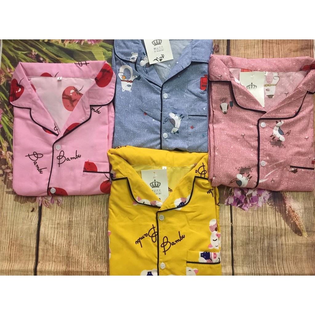 Set Bộ Pijama Tay Dài Quần Dài Vải Kate Thái .