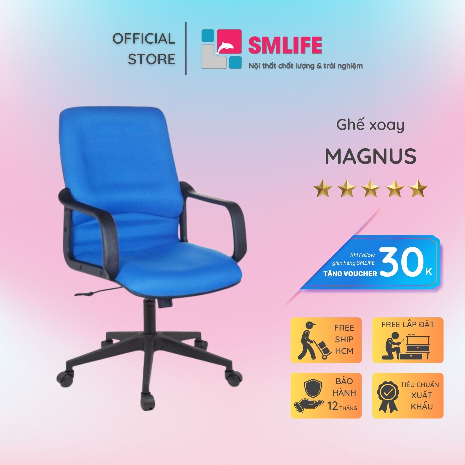 Ghế xoay văn phòng lưng trung bọc vải SMLIFE Magnus