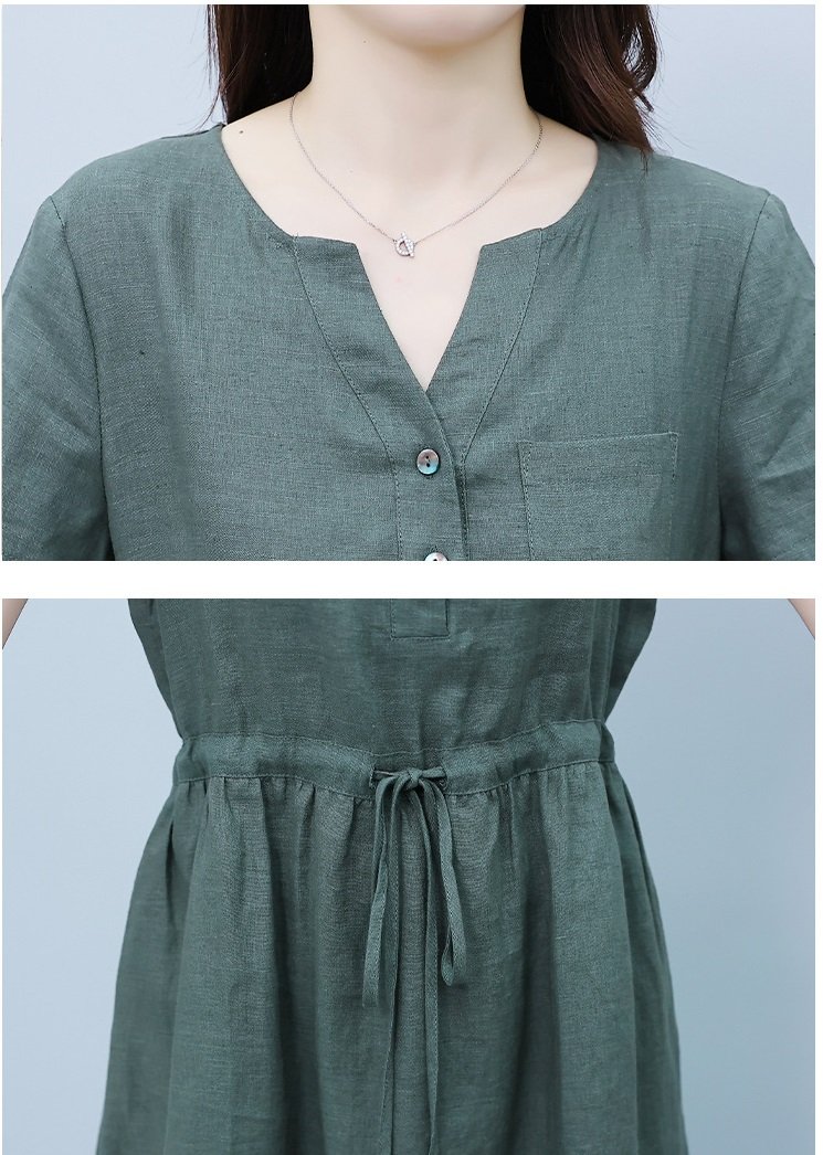 Đầm Linen dáng suông cỏ V có túi 2 bên sườn kèm dây rút eo trẻ trung, tôn dáng da218