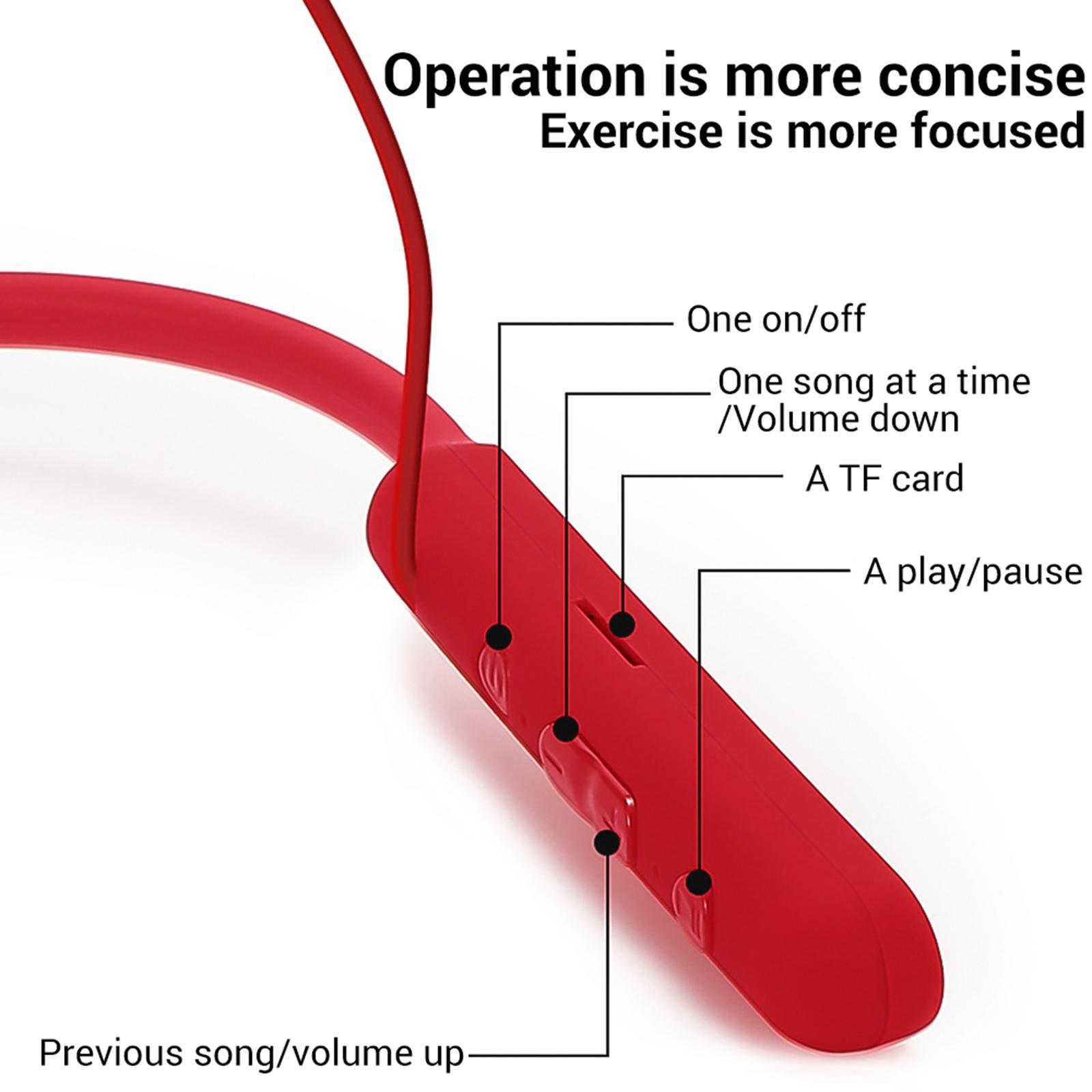 Wireless Bluetooth Earphone Neckband Noise Cancelling for Running Red