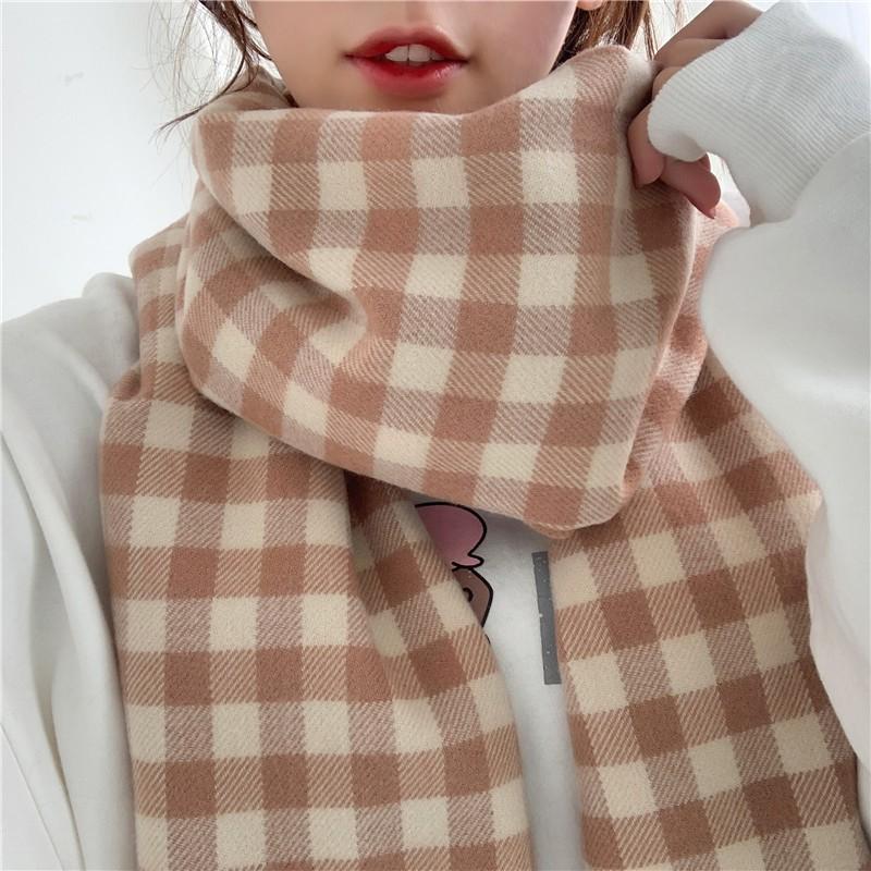 Khăn quàng cổ nam nữ mùa đông kẻ caro chất liệu len cashmere cao cấp phong cách Nhật Hàn; K08 - BONMIE