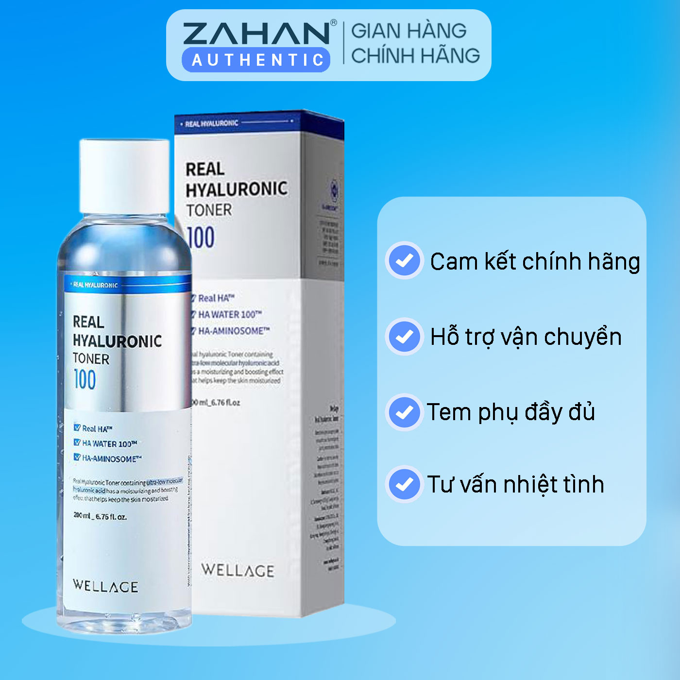 Nước hoa hồng Wellage Real Hyaluronic Toner 100 (200ml)