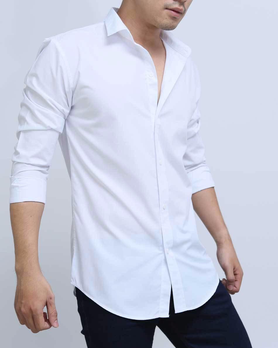 Áo sơ mi trắng nam vải lụa trơn kate không nhăn không sù không bay màu BAKARA SHOP