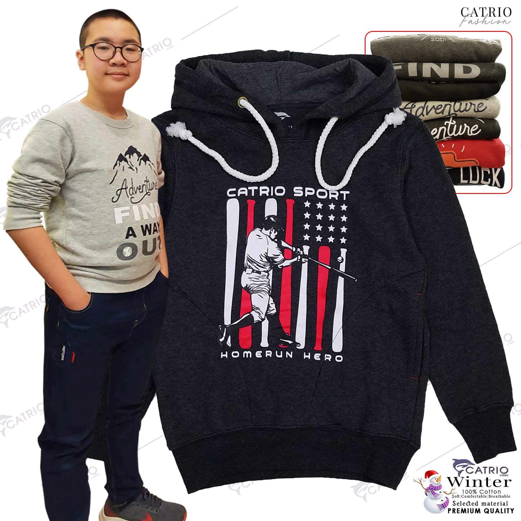 ÁO HOODIES TRẺ EM CATRIO in BÓNG CHÀY là áo thun dài tay có mũ có túi thời trang, vải 100% cotton dày, ấm mùa thu đông phù hợp với trẻ em bé trai, bé gái từ 9 tuổi 32kg .. 14 tuổi 55kg kết hợp quần dài cotton CATRIO thành bộ đồ MÀU CHUỘT